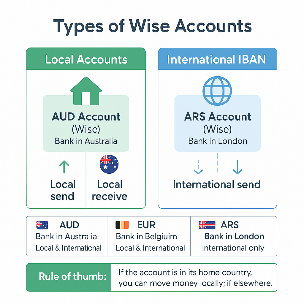 Diagram showing the difference between local and international currency account